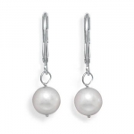 Grade AAA 7.5-8mm white cultured akoya pearl drop earrings with 14 karat white gold lever backs.