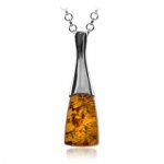 Honey Amber Premium Quality Sterling Silver Contemporary Pendant Rolo Chain 18 Inches