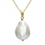 18k Yellow Gold over Sterling Silver 12-13mm White Nucleated Freshwater Cultured Pearl Pendant Necklace 18 Length.