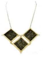20 Inch 14K Gold Plated Natural Pyrite Geometric Bib Necklace Necklace for Women