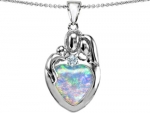 Star K Loving Mother and Father Child Family Pendant Heart-Shape 12mm Created Opal