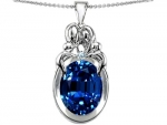 Star K Loving Mother Twin Family Pendant Oval Created Sapphire