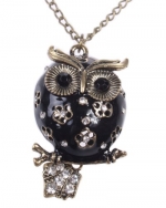 Fashion Cute Expression Owl Pendant Series Necklace (Model: Xl010045) (Black)
