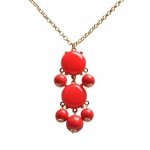 Watermelon Red Bubble Necklace Red Bubble Jewelry 2 Stones Necklace (Fn0592-M-Watermelon Red) (Watermelon Red)