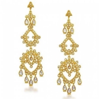 Bling Jewelry 18k Gold Plated CZ Grandeur Love Drop Chandelier Earrings