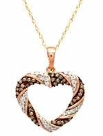 10 K Rose Gold .25 Ct Chocolate and White Diamonds Weave Heart Pendant
