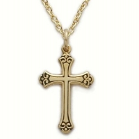 10k Gold Filled 3/4 Antiqued Women Cross Necklace with Budded Ends on 18 Chain