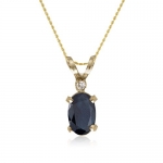14K Yellow Gold Oval Sapphire and Diamond Pendant 18 Chain 1/2ct