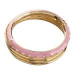 Set of Four Pink Enamel Bangle Cuff Bracelet with Hinge Clasp and Gold Bangles