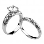 BSR-02 Sterling Silver and Rhodium Plated Wedding Ring Set with Cubic Zirconia - Size 7