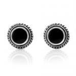 925 Sterling Silver Tiny Black Onyx Gemstone Bali Inspired Braided Round Post Stud Earrings 9 mm