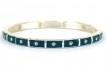 Silvertone Teal Square Clear Crystal Accent Stretch Bangle Fashion Bracelet