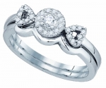 Ladies 10K White Gold .25ct Round Diamond Halo Heart Bridal Ring Set