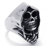 KONOV Jewelry Vintage Stainless Steel Gothic Skull Biker Mens Ring, Black Silver, Size 12