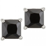 Black Diamond CZ Princess Cut Square Silver Basket Set Screw Back Men Stud Earrings 7mm 2ctw