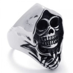 KONOV Jewelry Vintage Stainless Steel Gothic Skull Biker Mens Ring, Black Silver, Size 15