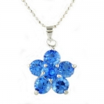 18 K White Gold Plated Necklace/Pendant - Blue Sapphire Flower CZ Pendant