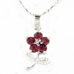 18K White Gold Plated Necklace with Amethyst CZ Flower Pendant
