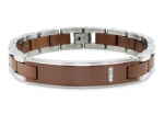 Tioneer Bronze Stainless Steel ID Bracelet with Cubic Zirconia 8.25