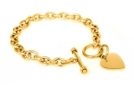 Tioneer Stainless Steel Gold Plated Heart Tag Bracelet 7.5