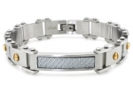 Tioneer Stainless Steel White Carbon Fiber Inlay ID Bracelet w/ Gold Plated Screws 8