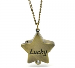 Vintage Style Antique Goldtone LUCKY Star Pendant Watch Necklace