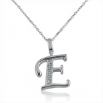 Diamond Initial E Charm Pendant in Sterling Silver on an 18in. Chain