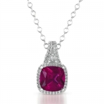 Cushion Cut Created Ruby and Diamond Pendant-Necklace in Sterling Silver (1.80ct tgw)