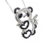 Silver Tone Plated Koala Bear Pendant Necklace Embellished with Sparkling Clear and Black Crystals