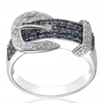 Sterling Silver Blue and White Cubic Zirconia Buckle Ring; size 7.0