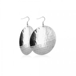 Hammer Finish Silver Plated 2.5 x 3 inch Disk Dangle Earrings with French Ear Wire Hook Findings