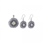 Sterling Silver Fascinating Dangle Earrings and Pendant Jewelry Set with MOP and Marcasite Accents
