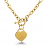 Tioneer Stainless Steel 14K Gold Plated Heart Tag Necklace