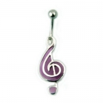 Sterling Silver Belly Button G-Clef Purple Ring with Plastic Accent