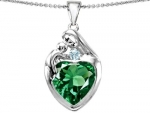 Star K Loving Mother Child Family Pendant 12mm Heart-Shape Simulated Emerald