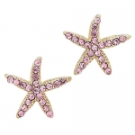 Adorable Sparkling Light Pink Crystal Starfish Gold Tone Stud Earrings Nautical for Teens and Women