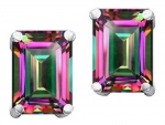 Star K Emerald Cut 8x6mm Mystic Rainbow Topaz Earrings