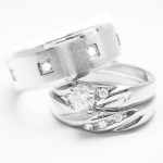 His & Hers 3 Pieces, 925 STERLING SILVER & STAINLESS STEEL Engagement Wedding Ring Set (Size Men's 10 Women's 10)