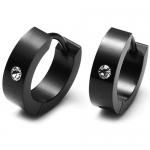 Men's Black Stainless Steel Cubic Zirconia CZ Hoop Earrings
