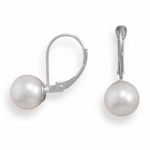 Grade AAA 7.5-8mm white cultured akoya pearl earrings with 14 karat white gold lever backs.