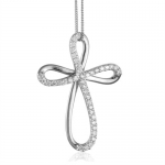 Sterling Silver round diamond cross pendant necklace (HI, I1-I2, 0.15 carats)