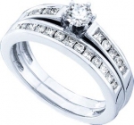 Ladies 14k White Gold .75 Ct Round Cut Diamond Wedding Engagement Bridal Ring Set