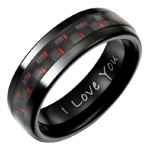 Willis Judd New Mens Band Ring engraved 'I Love You' crafted in Pure Tungsten with Red Carbon Fiber, packed in a Free Gift Box.