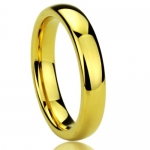 4MM Stainless Steel Comfort Fit Wedding Band Ring Yellow Gold Plated High Polished Classy Domed Ring ( Size 5 to 11) Lighter Than Tungsten- Ring Size: 5