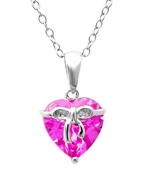 Created Pink Sapphire Heart with Bow Pendant-Necklace in Sterling Silver (4.50ct )