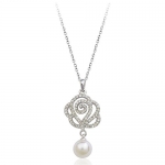 Women's Lovely Rose Pendant Necklace with Cubic Zirconia Accents