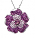 Sterling Silver Crystal Flower Pendant-Necklace made with Purple Swarovski Elements