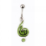 Sterling Silver Belly Button G-Clef Ring with Green Plastic Accent