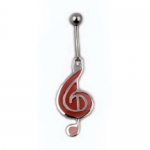Sterling Silver Belly Button G-Clef Ring with Red Plastic Accent