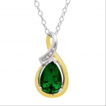 Sterling Silver and 10K Gold Created Emerald and Diamond Pendant (1 3/4ct tw)